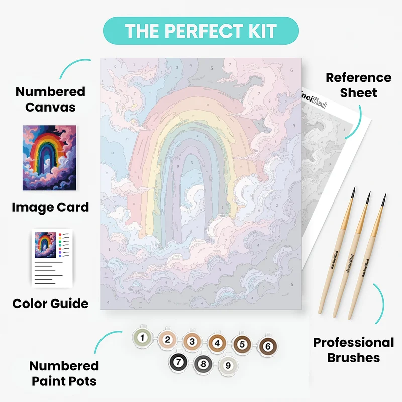 Vibrant Rainbow Through Dreamy Clouds - Paint by Numbers Kit
