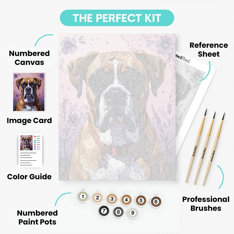 Boxer Dog with Purple Flowers - Paint by Numbers Kit