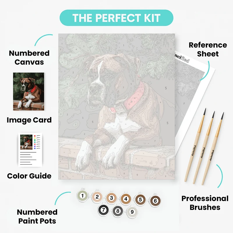 Boxer Dog with Red Collar and Evergreen Background - Paint by Numbers Kit