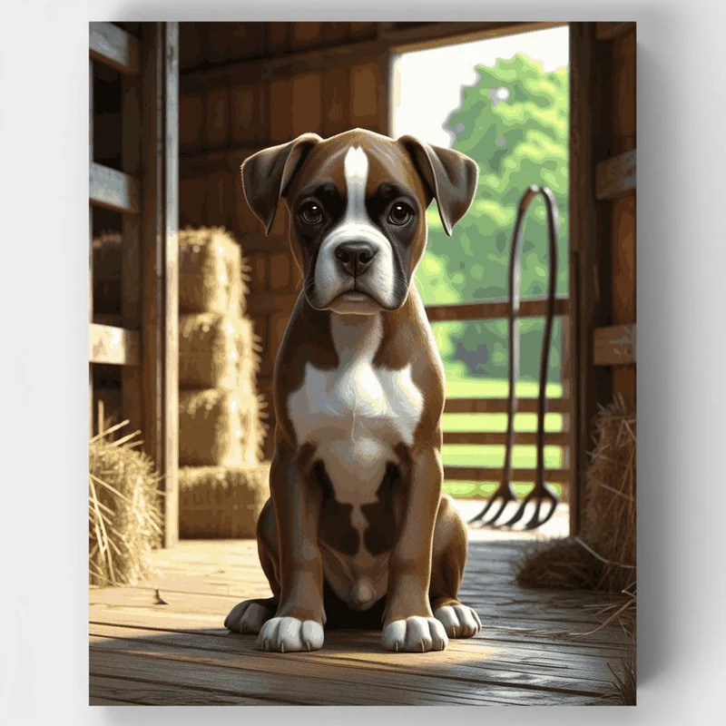 Boxer Puppy in the Barn - Paint by Numbers Kit