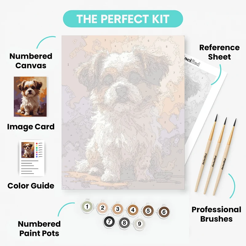 Adorable Fluffy Puppy Portrait - Paint by Numbers Kit