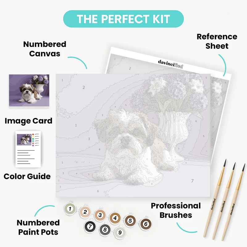 Shih Tzu Portrait with Flowers - Paint by Numbers Kit