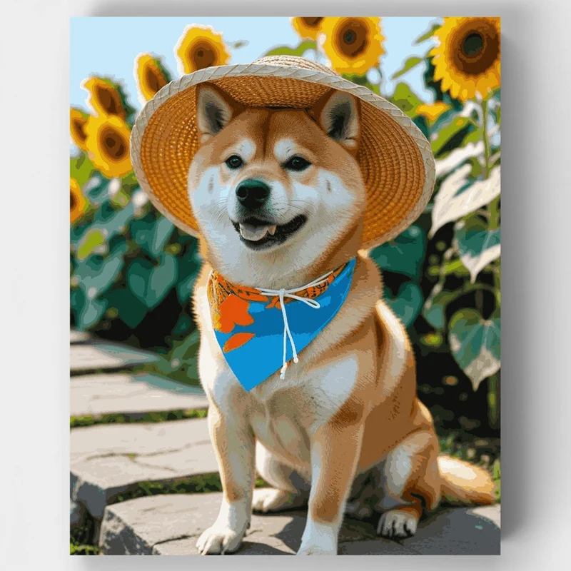 Shiba Inu in Sunflower Field - Paint by Numbers Kit