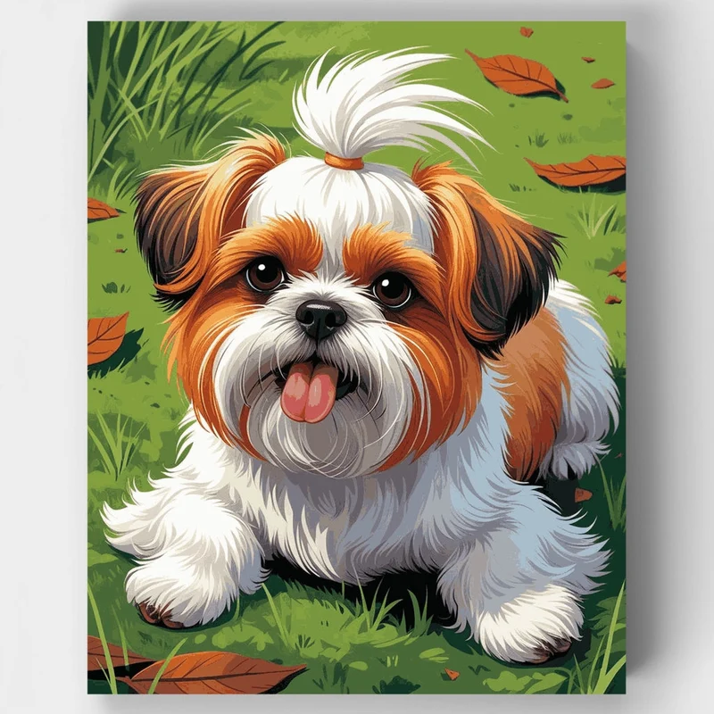 Adorable Shih Tzu in Autumn Grass - Paint by Numbers Kit