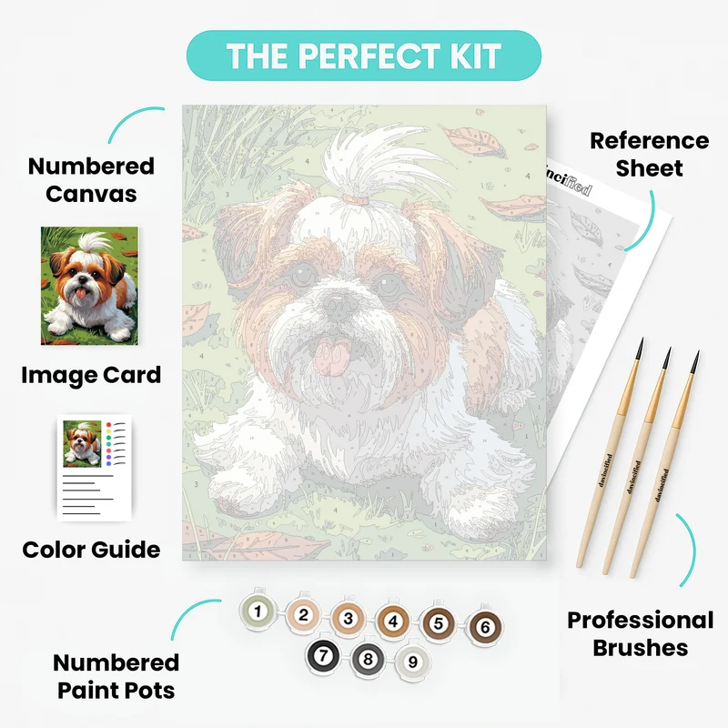 Adorable Shih Tzu in Autumn Grass - Paint by Numbers Kit