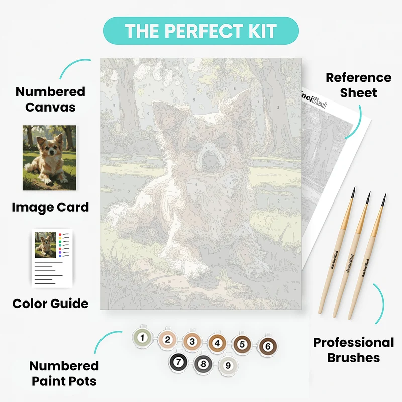 Fluffy Corgi in Sunlit Garden - Paint by Numbers Kit