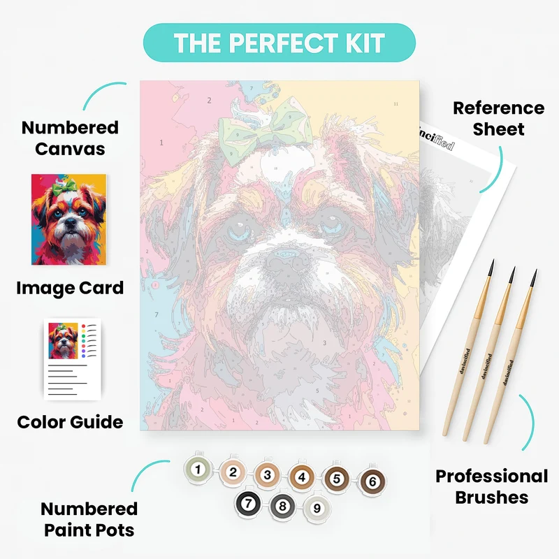 Colorful Shih Tzu with Green Bow - Paint by Numbers Kit