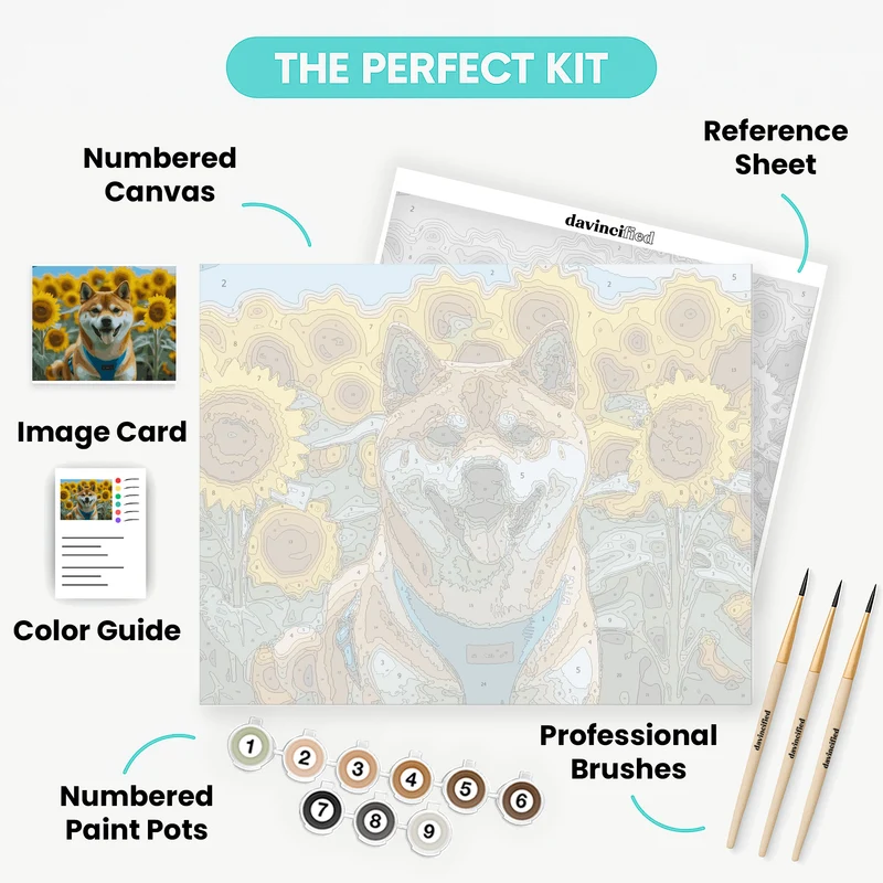 Happy Shiba Inu in Sunflower Field - Paint by Numbers Kit