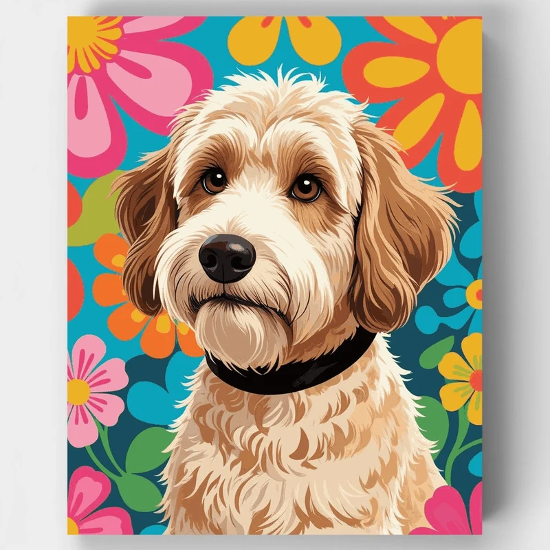 Labradoodle with Floral Background - Paint by Numbers Kit