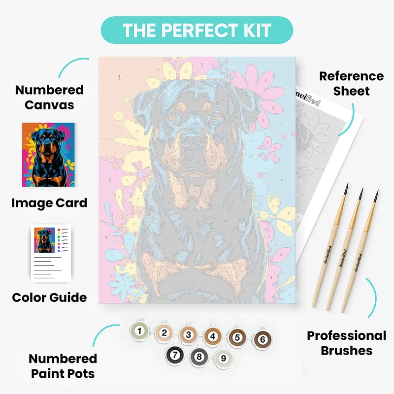 Vibrant Pop Art Rottweiler - Paint by Numbers Kit