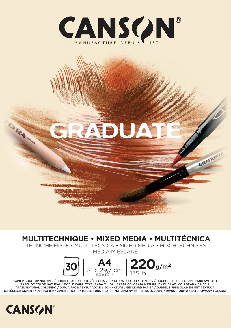 Canson Graduate Mix Media blok Natural 220 g 30 listov A4 lepljen