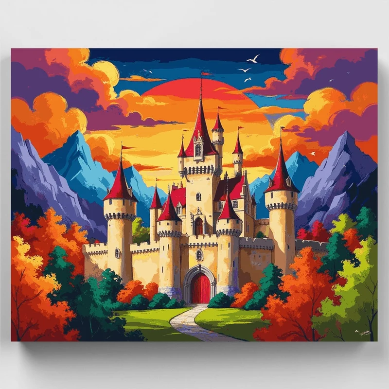 Fantasy Castle in Autumn Mountains - Paint by Numbers Kit