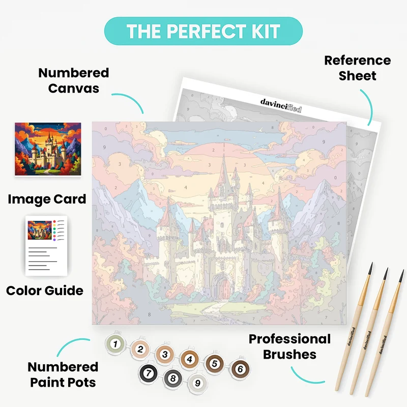 Fantasy Castle in Autumn Mountains - Paint by Numbers Kit