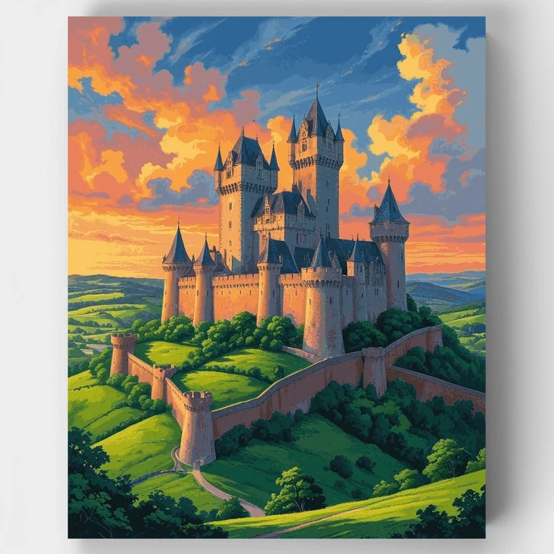 Majestic Medieval Castle at Sunset - Paint by Numbers Kit