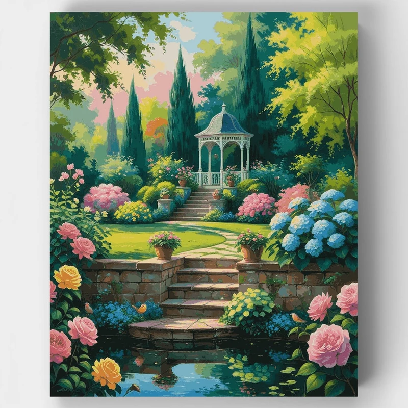 Victorian Garden Gazebo Sanctuary - Paint by Numbers Kit