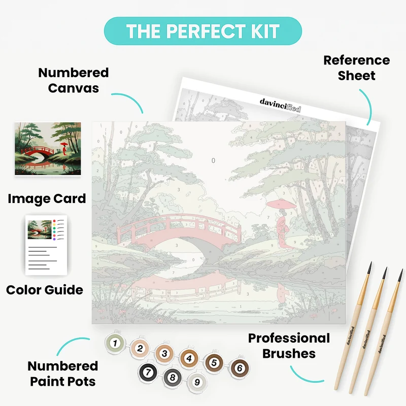 Japanese Garden Bridge with Geisha - Paint by Numbers Kit
