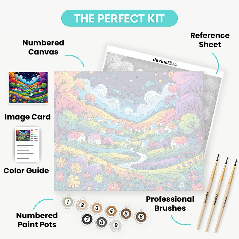 Whimsical Village Under Starry Sky - Paint by Numbers Kit