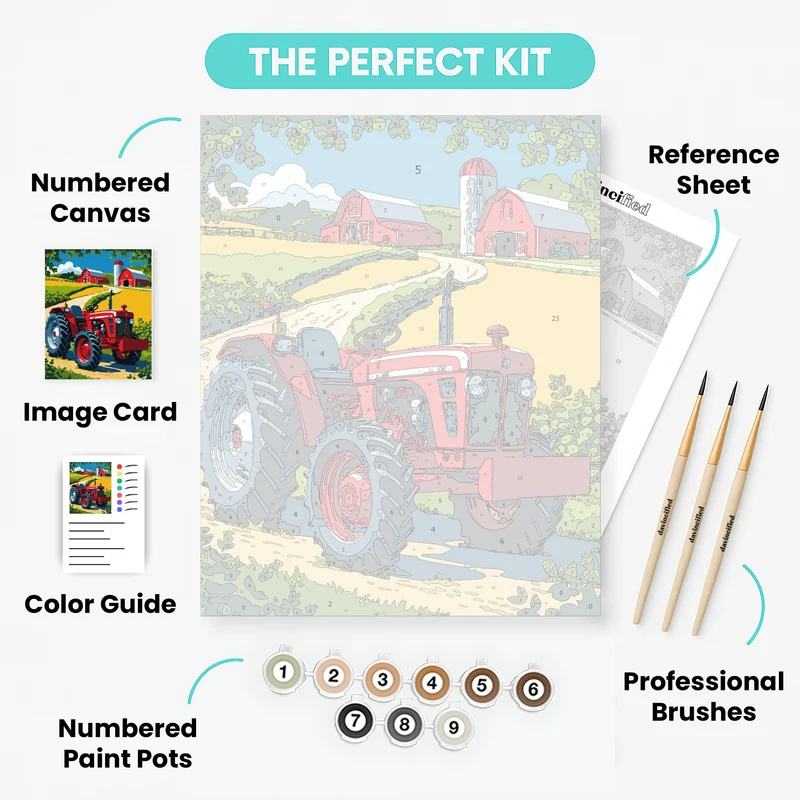 Red Tractor Farm Scene - Paint by Numbers Kit