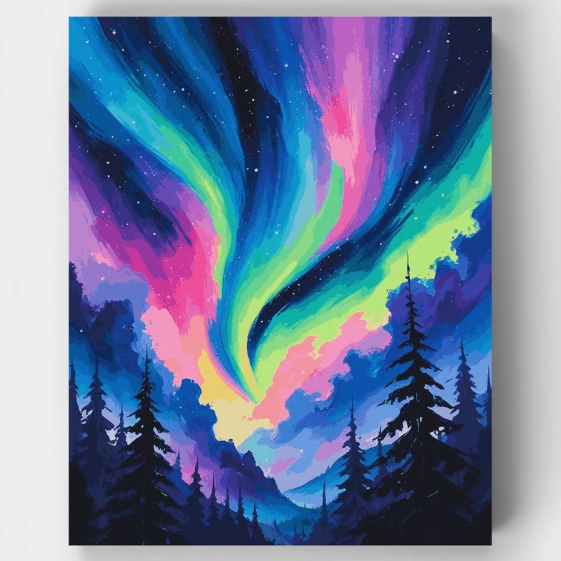 Aurora Borealis Forest - Paint by Numbers Kit