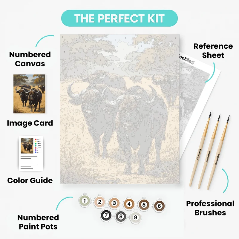 Majestic African Buffalo Herd - Paint by Numbers Kit