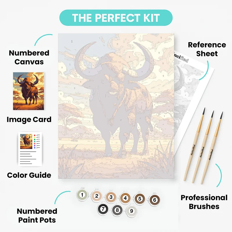 Powerful Buffalo on African Savanna - Paint by Numbers Kit