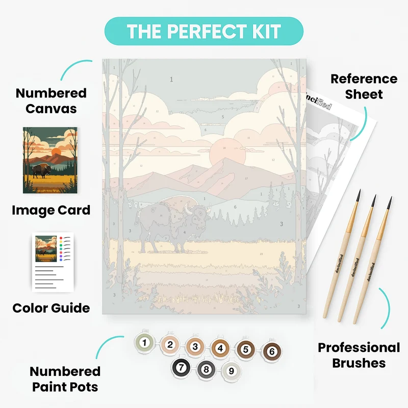 Bison in Mountain Wilderness at Sunset - Paint by Numbers Kit