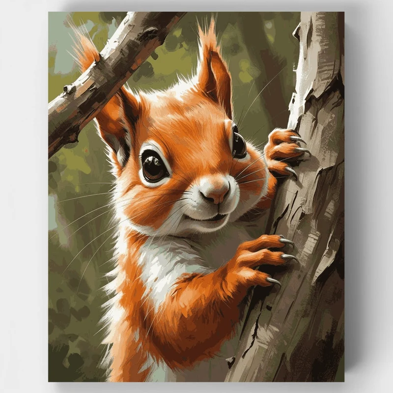Curious Red Squirrel on Tree - Paint by Numbers Kit