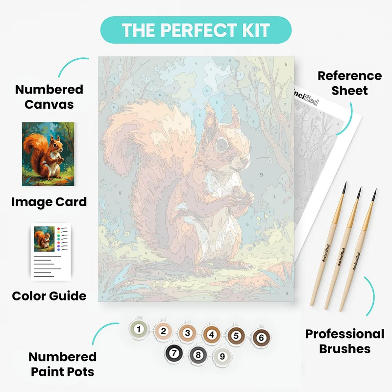 Red Squirrel Holding Acorn in Forest - Paint by Numbers Kit