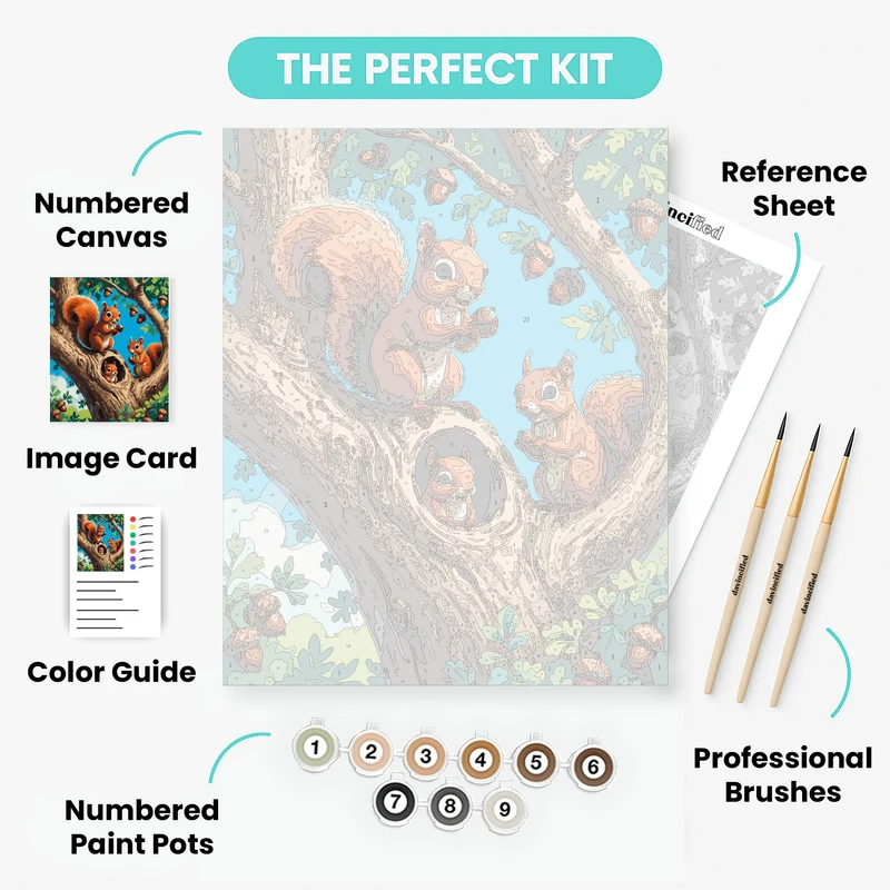 Squirrels Gathering Acorns - Paint by Numbers Kit