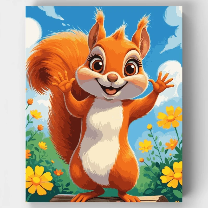 Cheerful Squirrel in Flower Garden - Paint by Numbers Kit