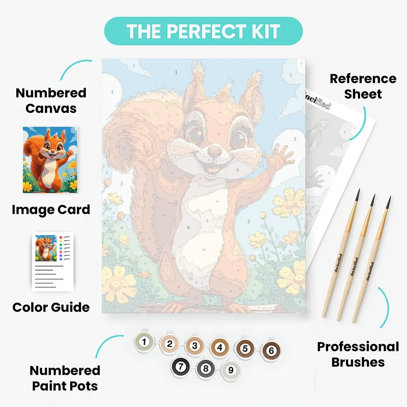 Cheerful Squirrel in Flower Garden - Paint by Numbers Kit