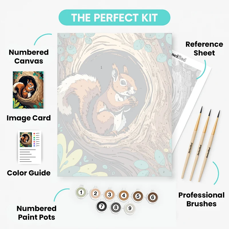 Squirrel in Tree Hollow - Paint by Numbers Kit