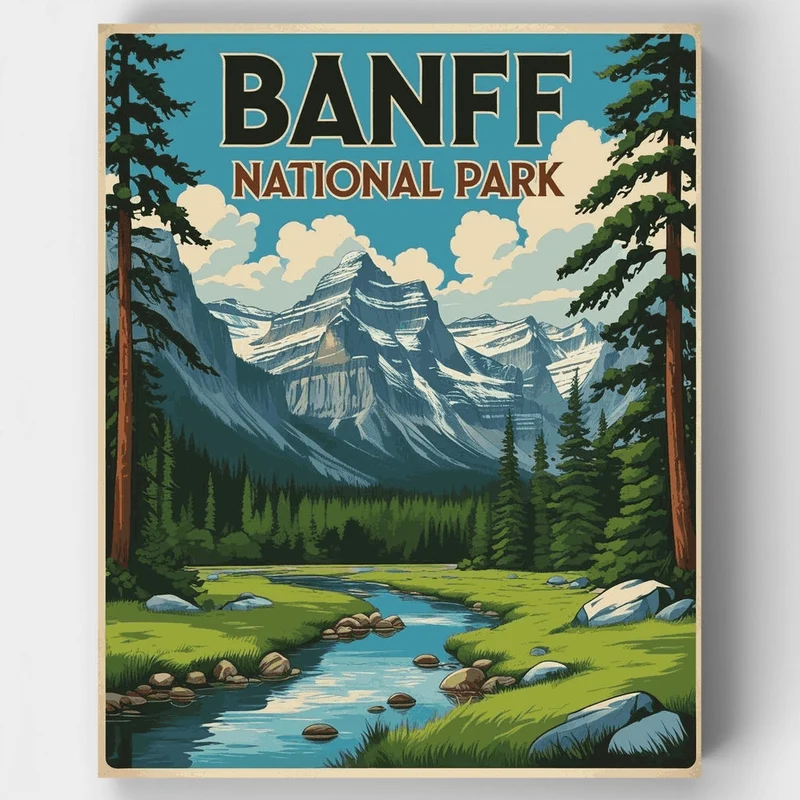 Banff Mountain Valley Stream - Paint by Numbers Kit
