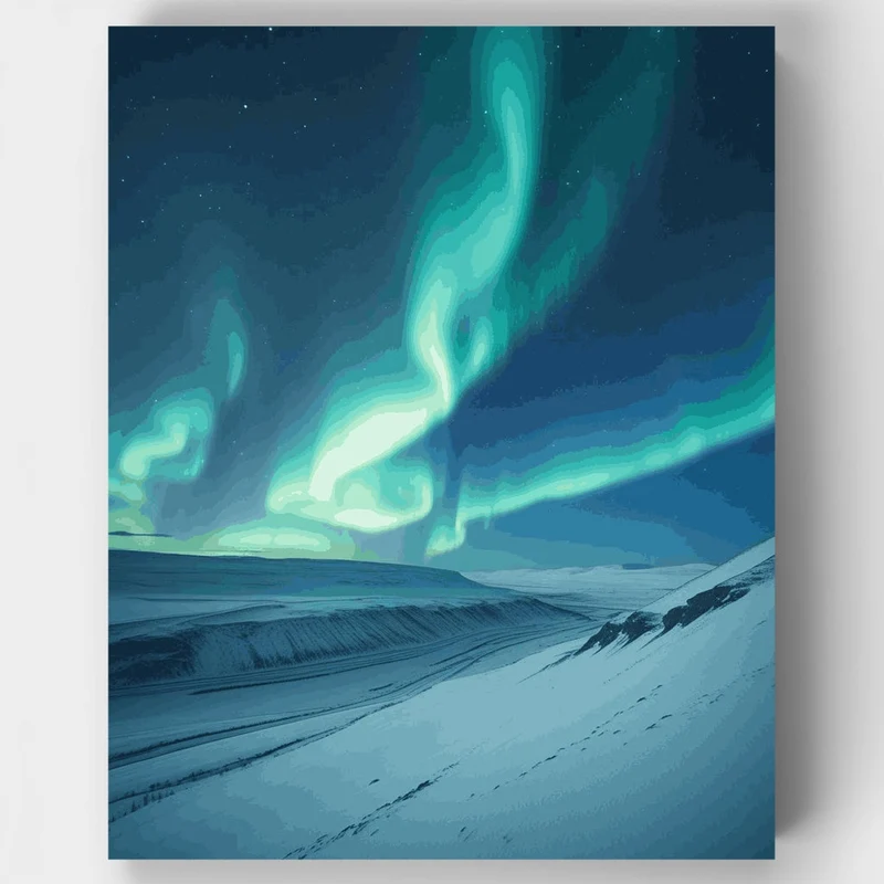 Northern Lights Aurora Over Snowy Mountains - Paint by Numbers Kit