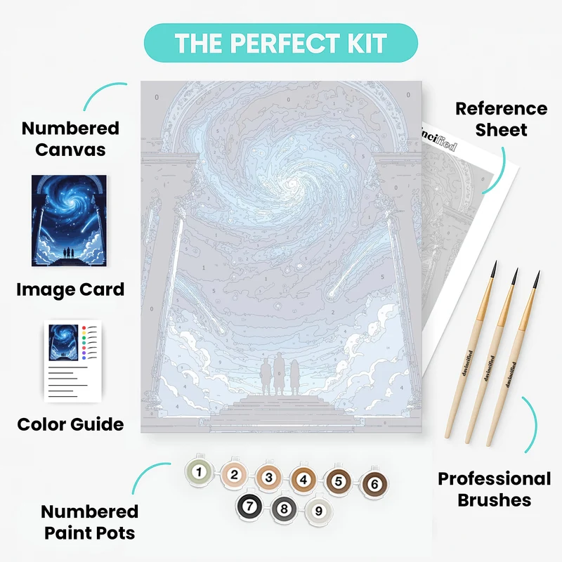 Cosmic Gateway with Three Silhouettes - Paint by Numbers Kit