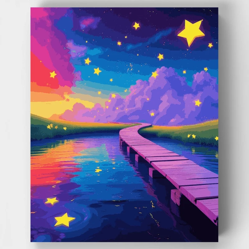 Starry Night Bridge Fantasy Landscape - Paint by Numbers Kit