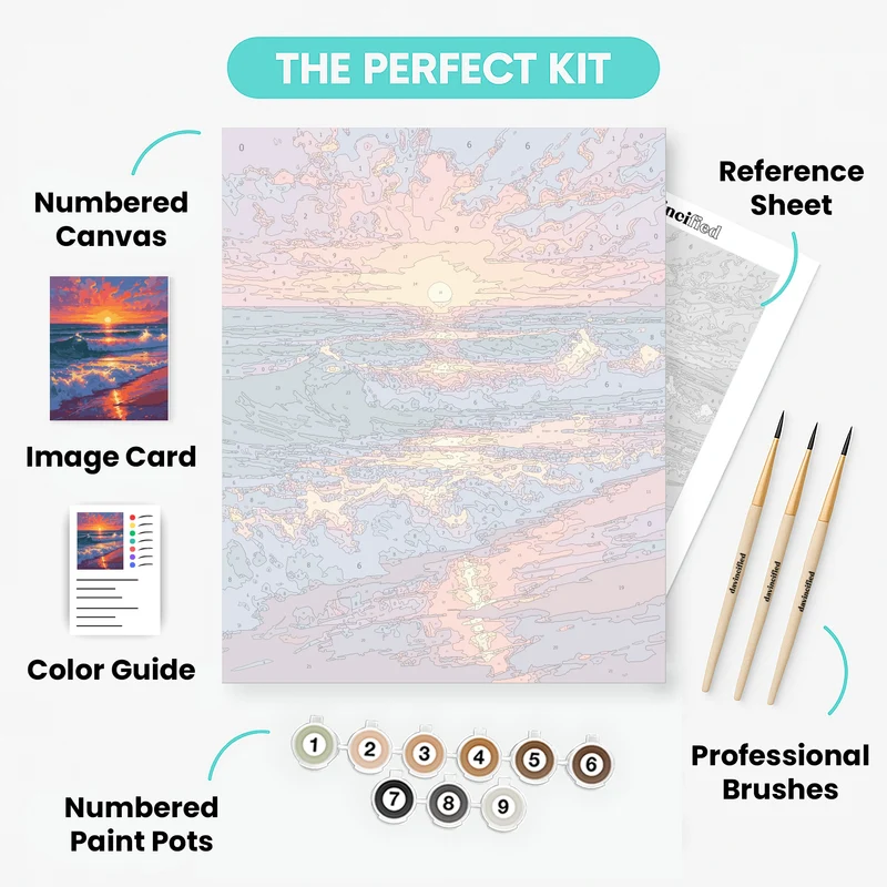 Spectacular Beach Sunset with Crashing Waves - Paint by Numbers Kit