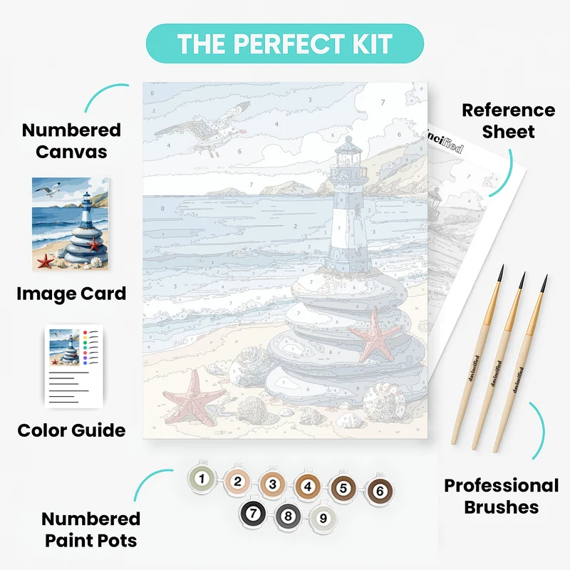 Coastal Lighthouse with Seashells - Paint by Numbers Kit