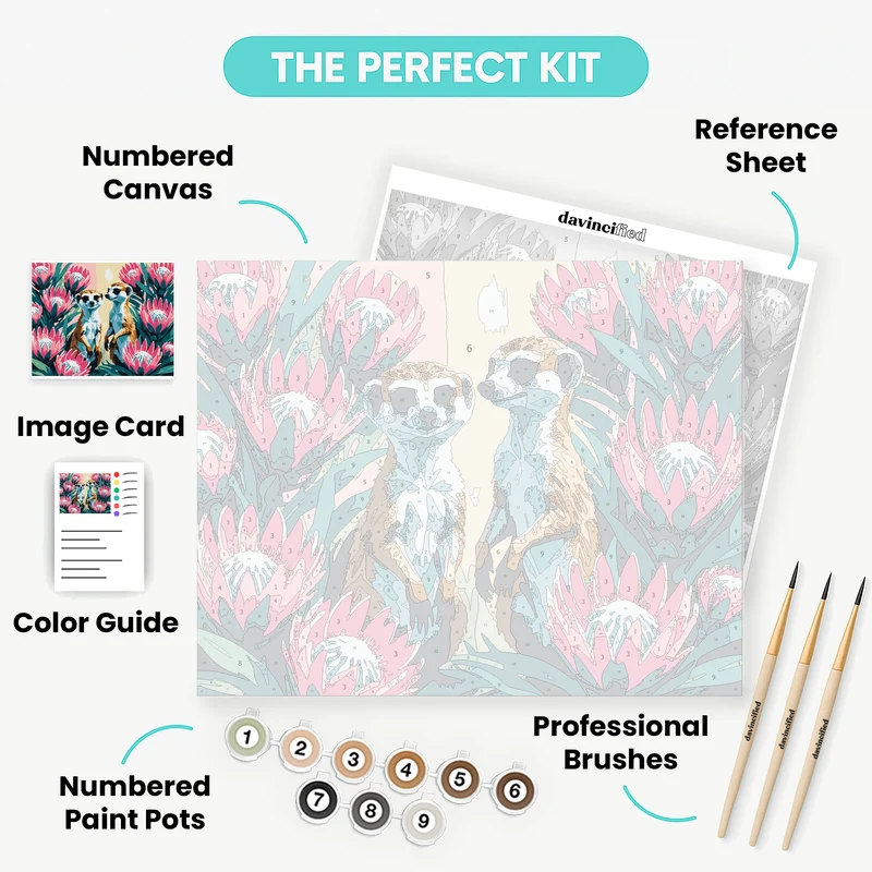 Meerkats in Protea Flowers - Paint by Numbers Kit