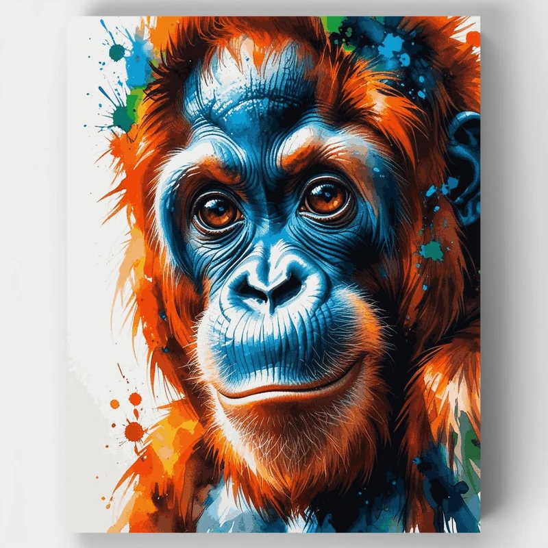 Expressive Orangutan with Watercolor Splash - Paint by Numbers Kit