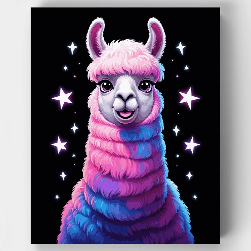 Colorful Llama with Stars - Paint by Numbers Kit