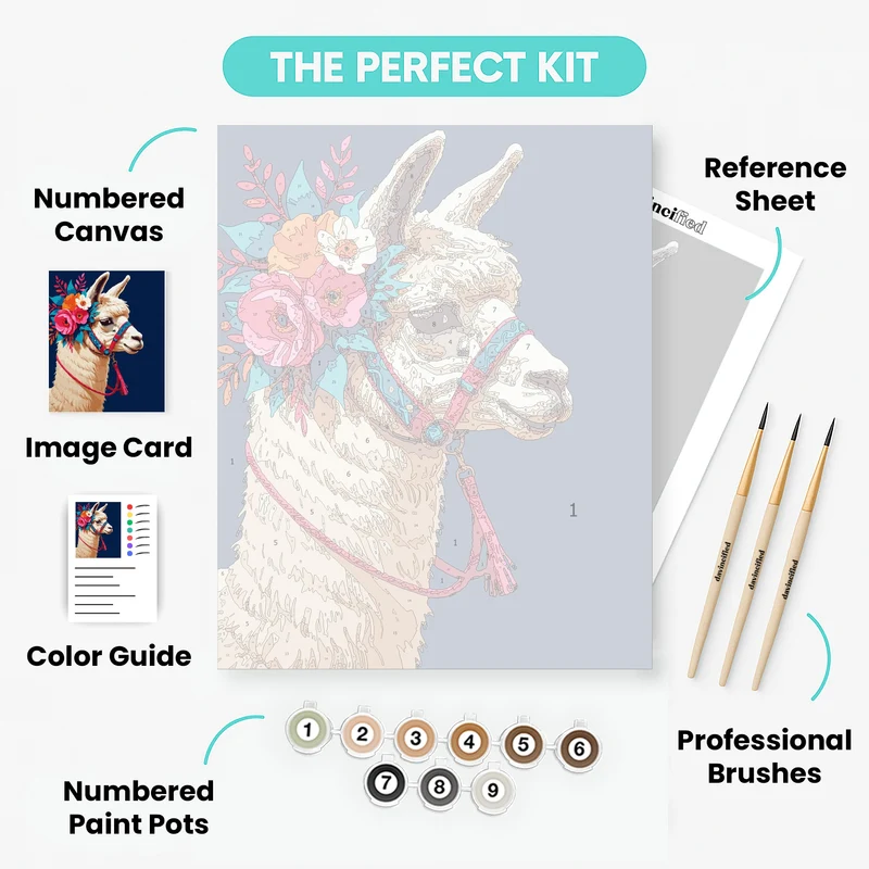 Festive Llama with Floral Crown - Paint by Numbers Kit