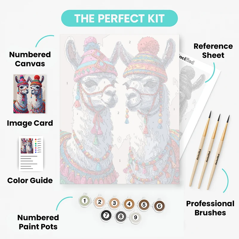 Festive Llamas in Traditional Attire - Paint by Numbers Kit