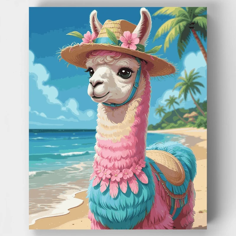 Tropical Llama in a Straw Hat - Paint by Numbers Kit