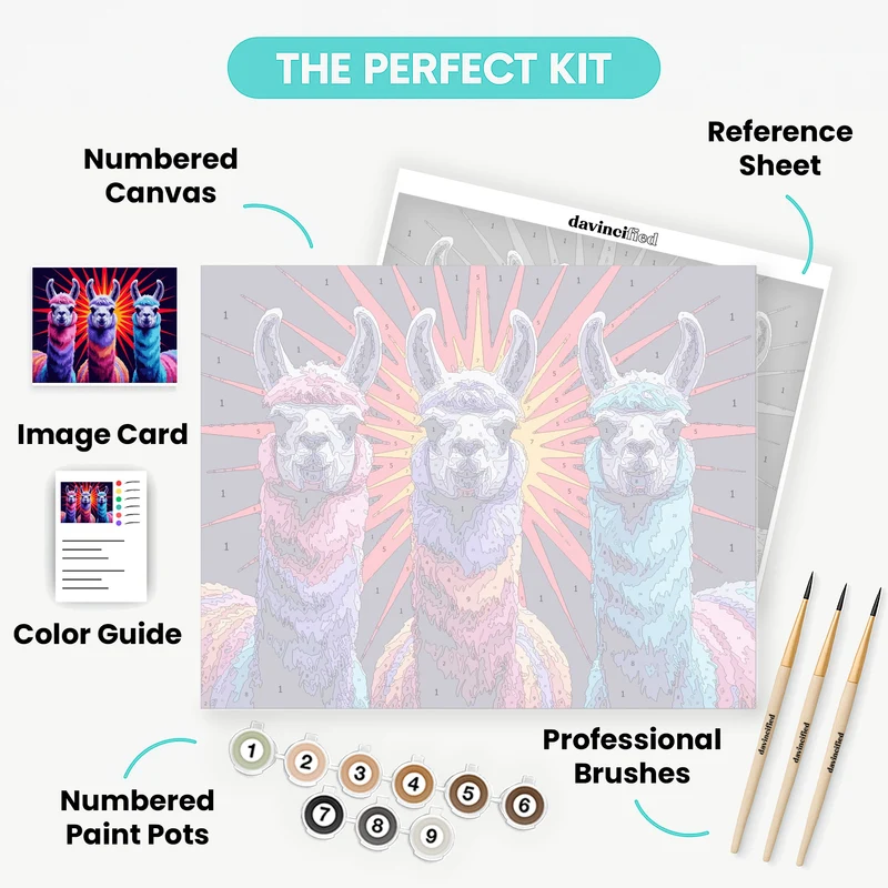 Vibrant Llama Trio - Paint by Numbers Kit