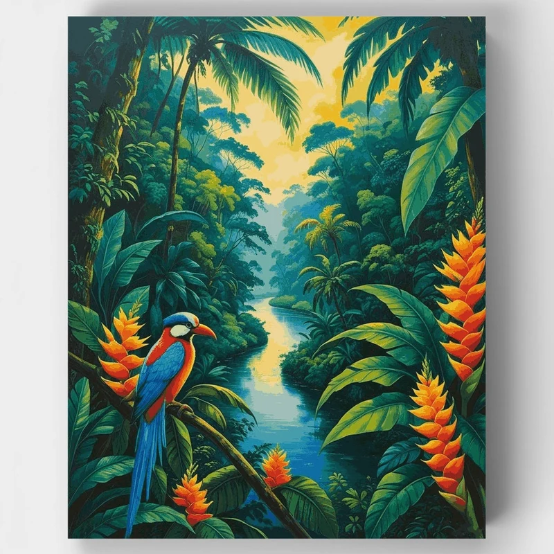 Tropical Paradise with Colorful Parrot - Paint by Numbers Kit