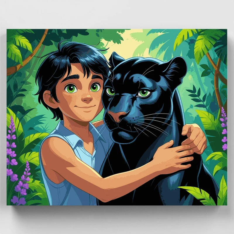 Boy and Black Panther Jungle Bond - Paint by Numbers Kit