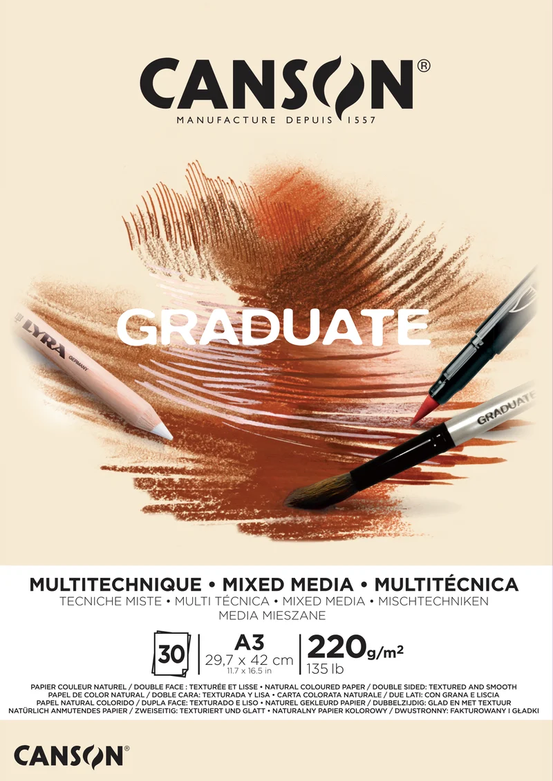 Canson Graduate Mix Media blok Natural 220 g 30 listov A3 lepljen