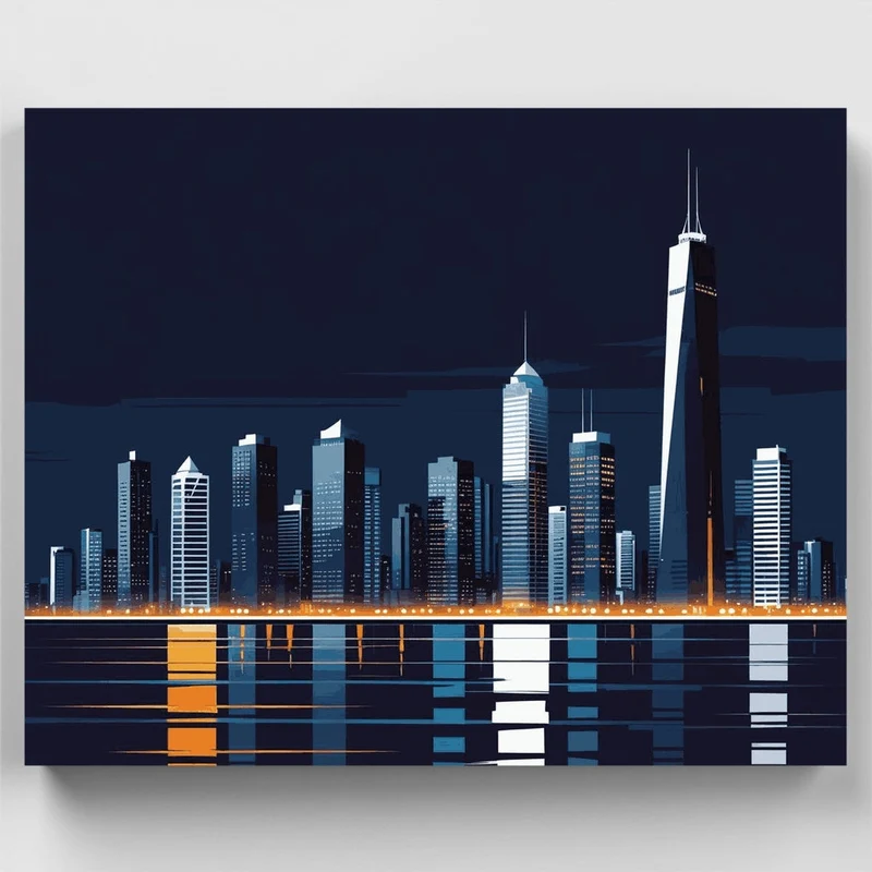 City Skyline Night Reflection - Paint by Numbers Kit