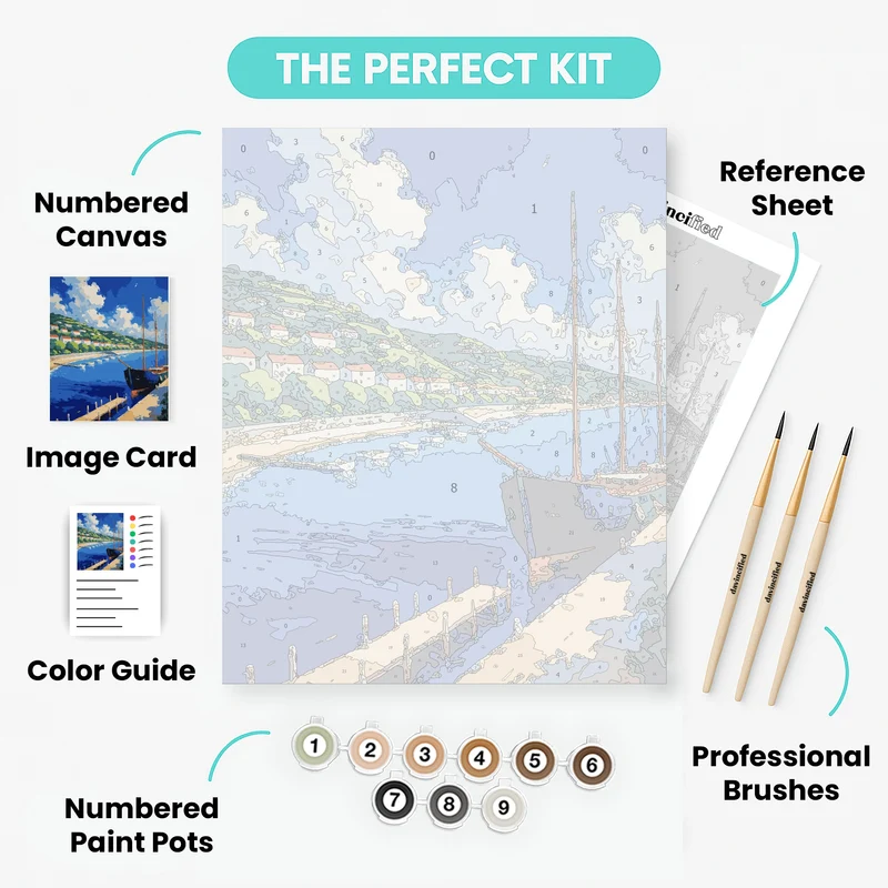 Coastal Harbor Sailing Village - Paint by Numbers Kit